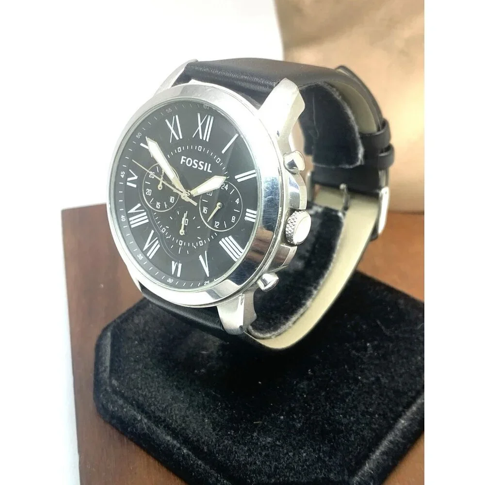 Fossil Men's Watch FS4812IE Quartz Chronograph Black Dial Leather Strap 44mm